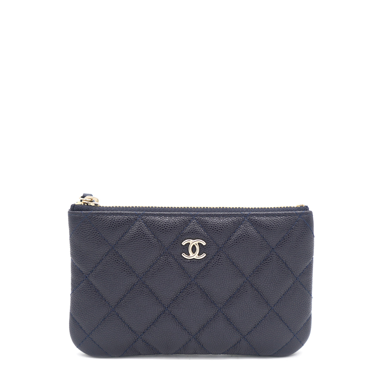 Chanel White Caviar Leather Mini O-Case Zip Pouch