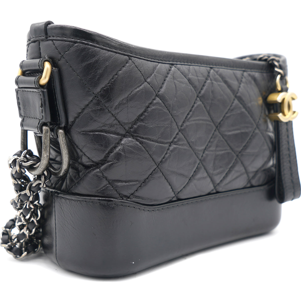 CHANEL Aged Calfskin Quilted Small Gabrielle Hobo Black 1219996