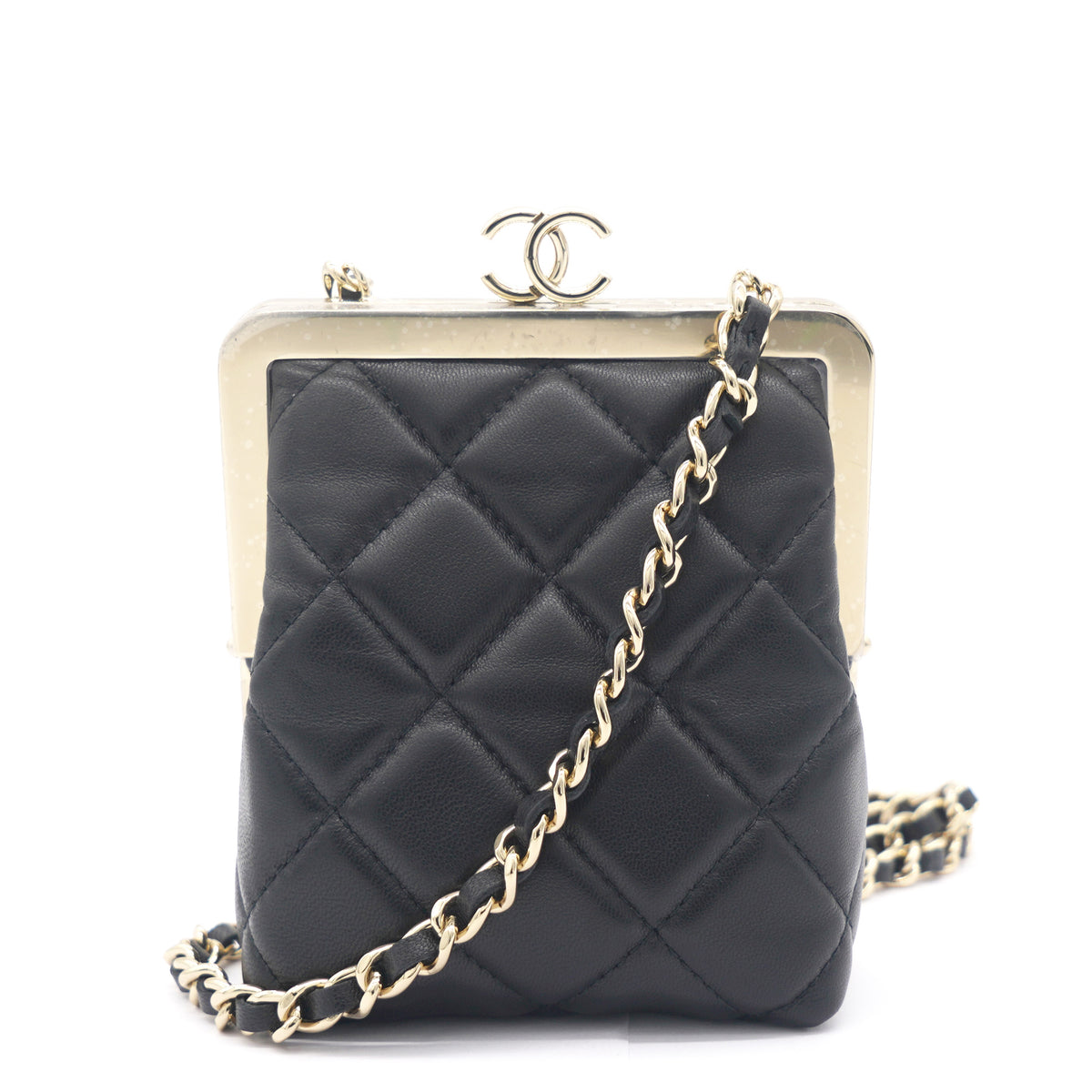 Chanel Brand New Black Crinkled Leather Coin Purse Crossbody Bag