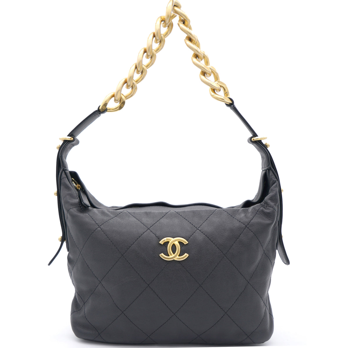 CHANEL Lambskin Quilted Small Hobo Bag Black 1273260