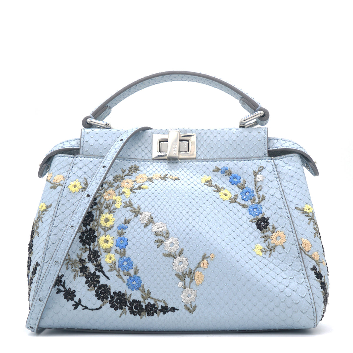 Fendi Light Blue Python Embroidered Peekaboo Bag – The Closet