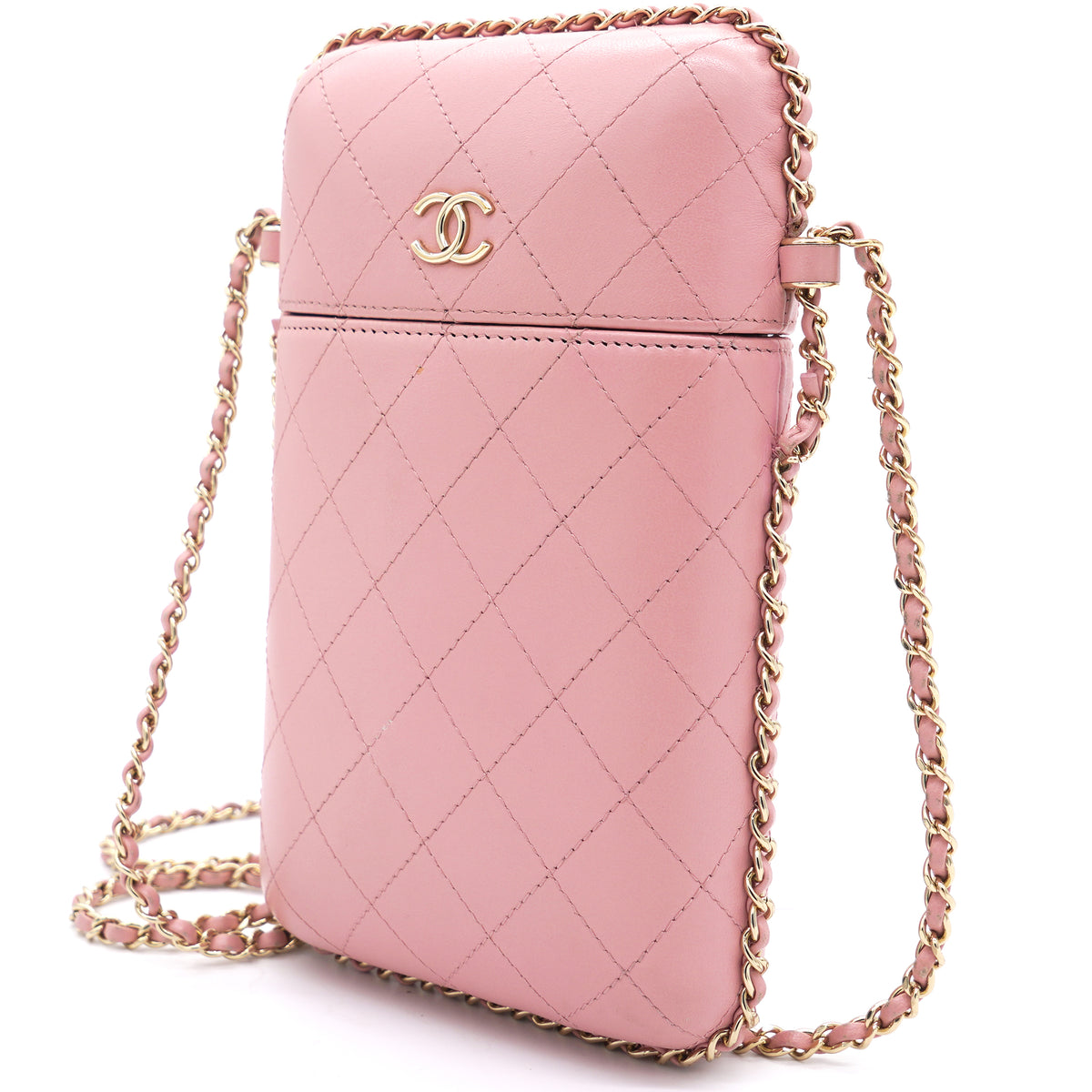 Chanel Chain Around Phone Holder Box Crossbody Quilted Lambskin at