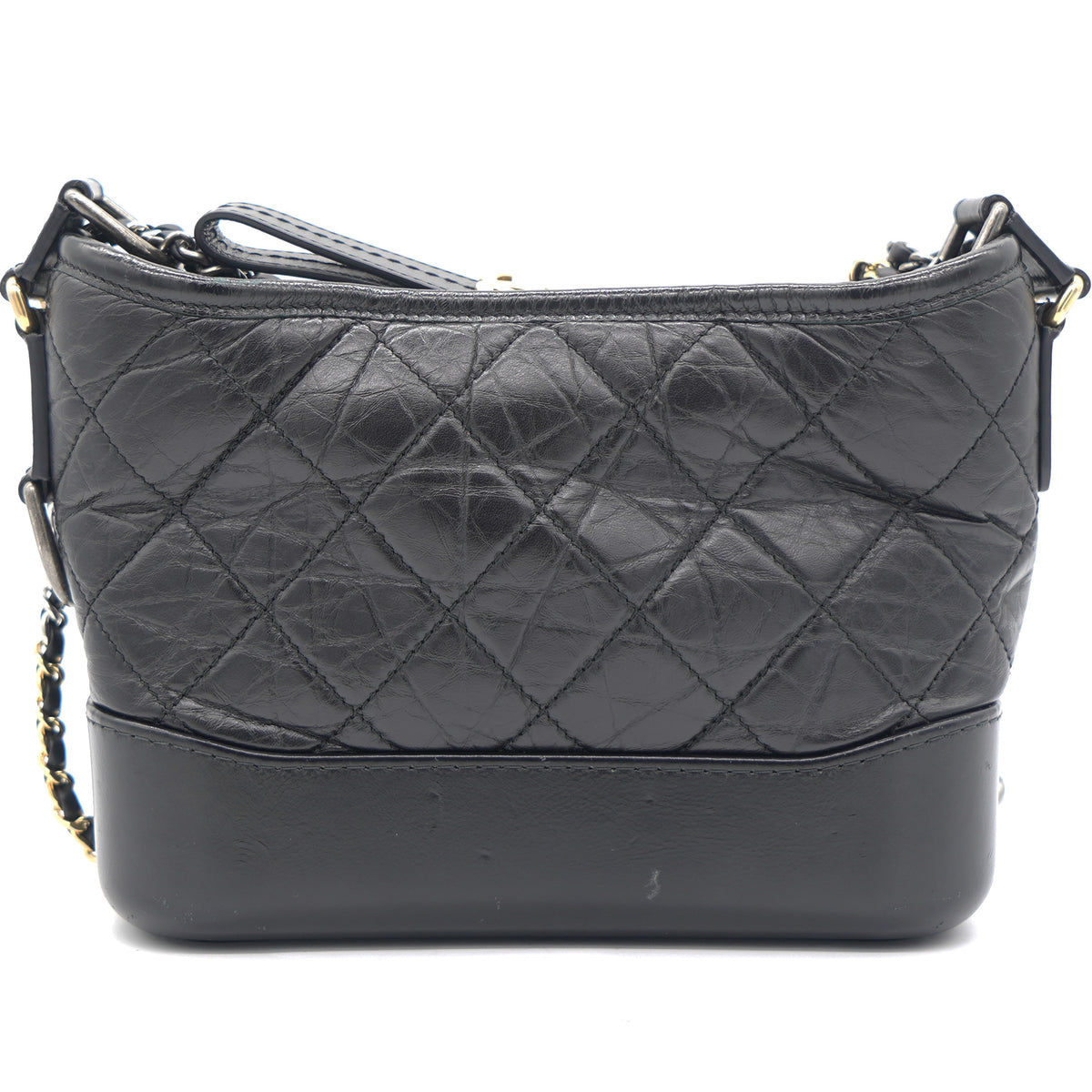 Chanel Black Chevron Quilted Aged Calfskin Small Gabrielle Hobo Gold and Ruthenium Hardware, 2018 (Very Good), Womens Handbag