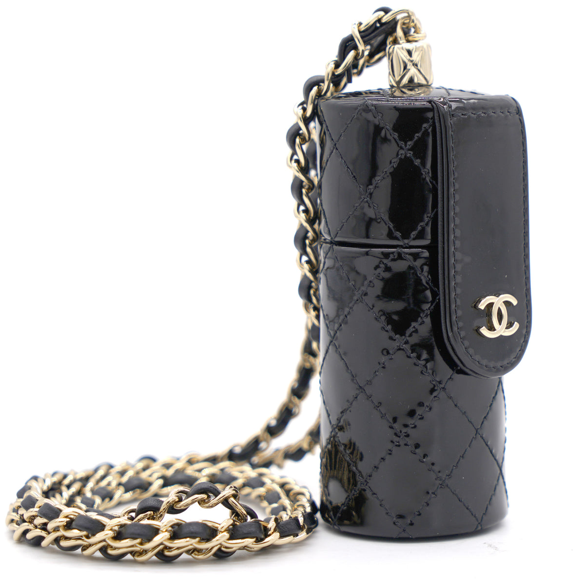 Chanel Black Quilted Patent Leather Lipstick Case On Chain, myGemma, IT