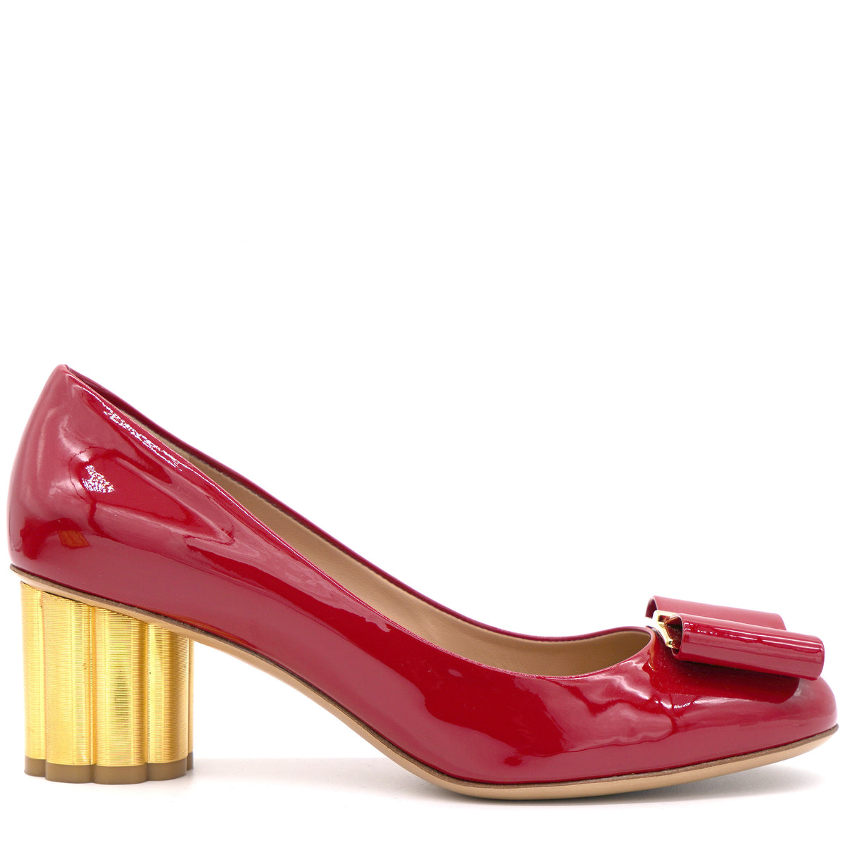 Salvatore Ferragamo Vera Lillaz Red Rosso Patent Bow Pumps Heel