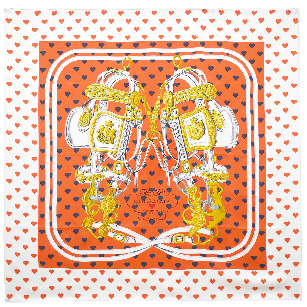 Hermes Silk Brides De Gala Love Scarf 90 Orange Marine White – STYLISHTOP