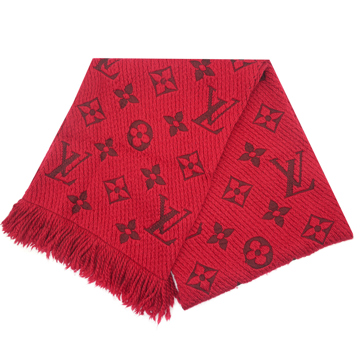 LOUIS VUITTON Logomania Ruby Red Wool Silk Scarf