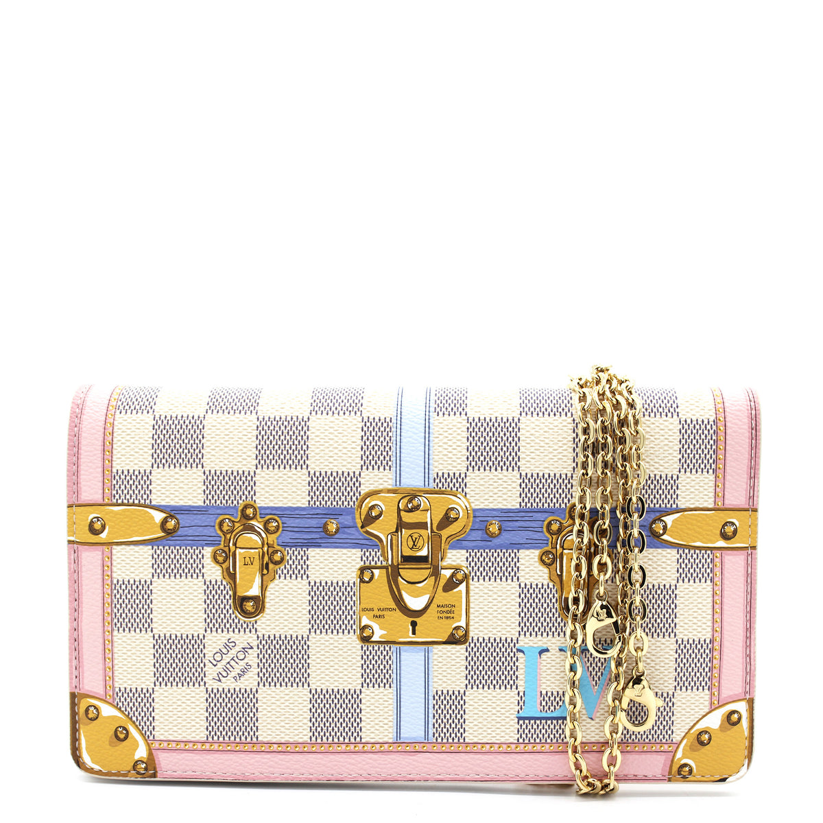 Louis Vuitton Damier Azur Summer Trunk Pochette Weekend Crossbody Bag –  LuxeDH