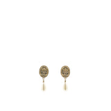 Crystal Pearl Crown CC Drop Earrings Gold