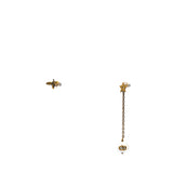 Aged Gold Metal Pearl Bee Star CD Drop Chain Earrings