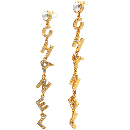 Crystal Pearl 90’s Icon Drop Letter Earrings Gold