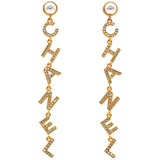 Crystal Pearl 90’s Icon Drop Letter Earrings Gold