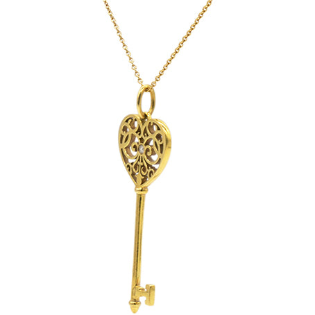 Enchant Heart Key Pendant Necklace 18k Yellow Gold & Diamond