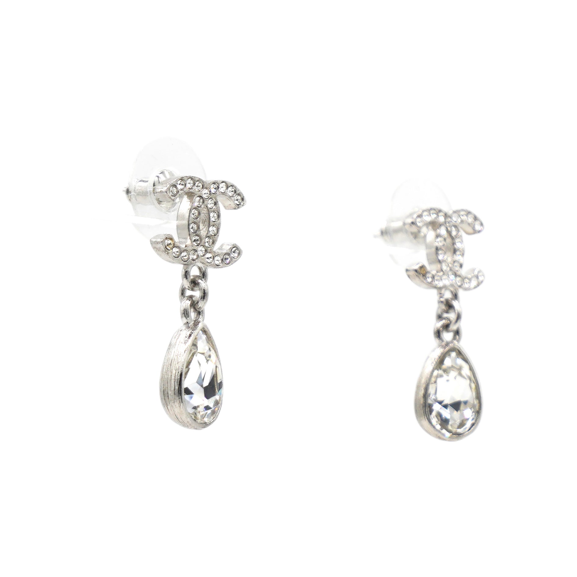 Crystal CC Teardrop Earrings Silver