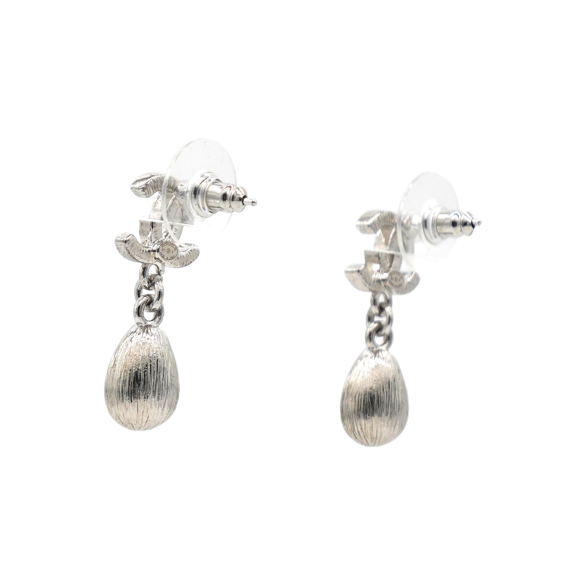 Crystal CC Teardrop Earrings Silver