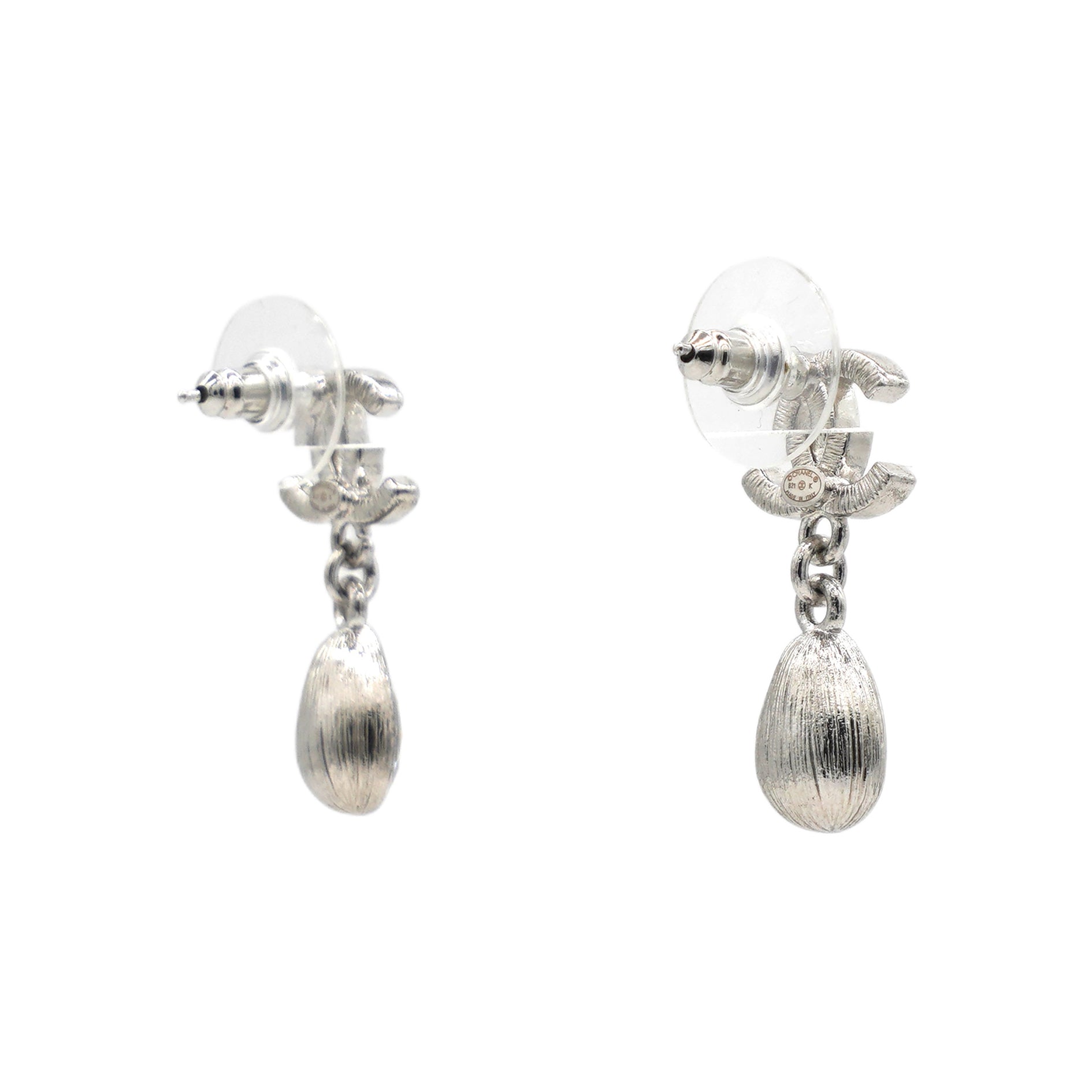 Crystal CC Teardrop Earrings Silver