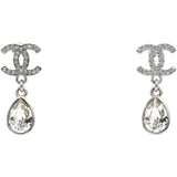 Crystal CC Teardrop Earrings Silver