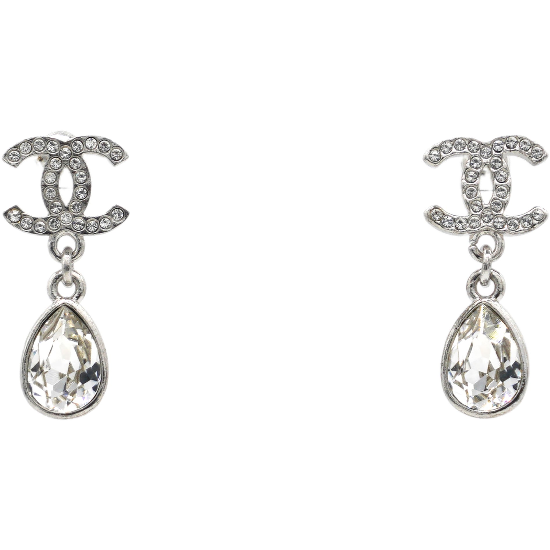 Crystal CC Teardrop Earrings Silver