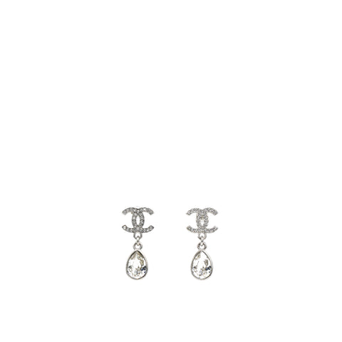 Crystal CC Teardrop Earrings Silver