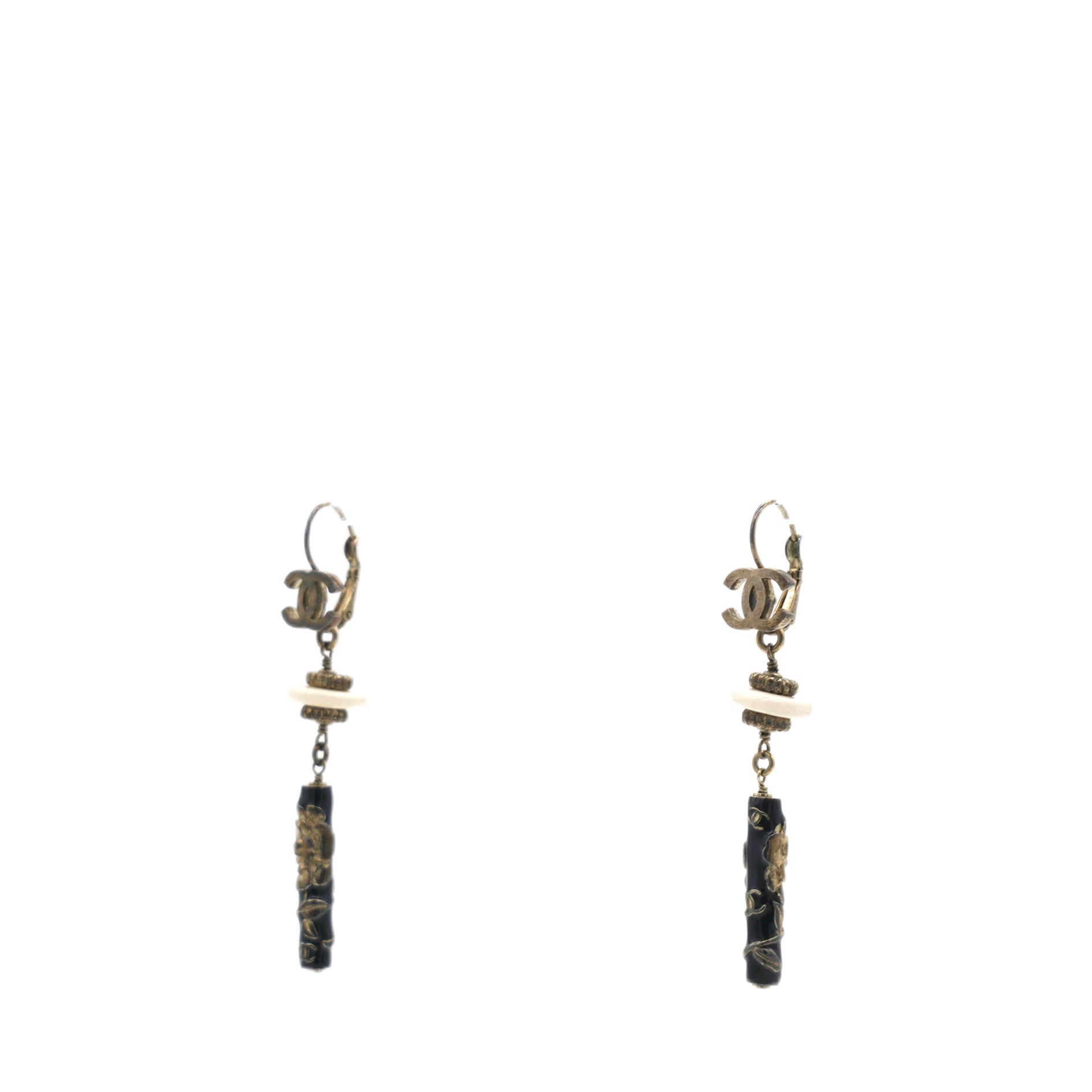 Enamel CC Earrings Black Gold