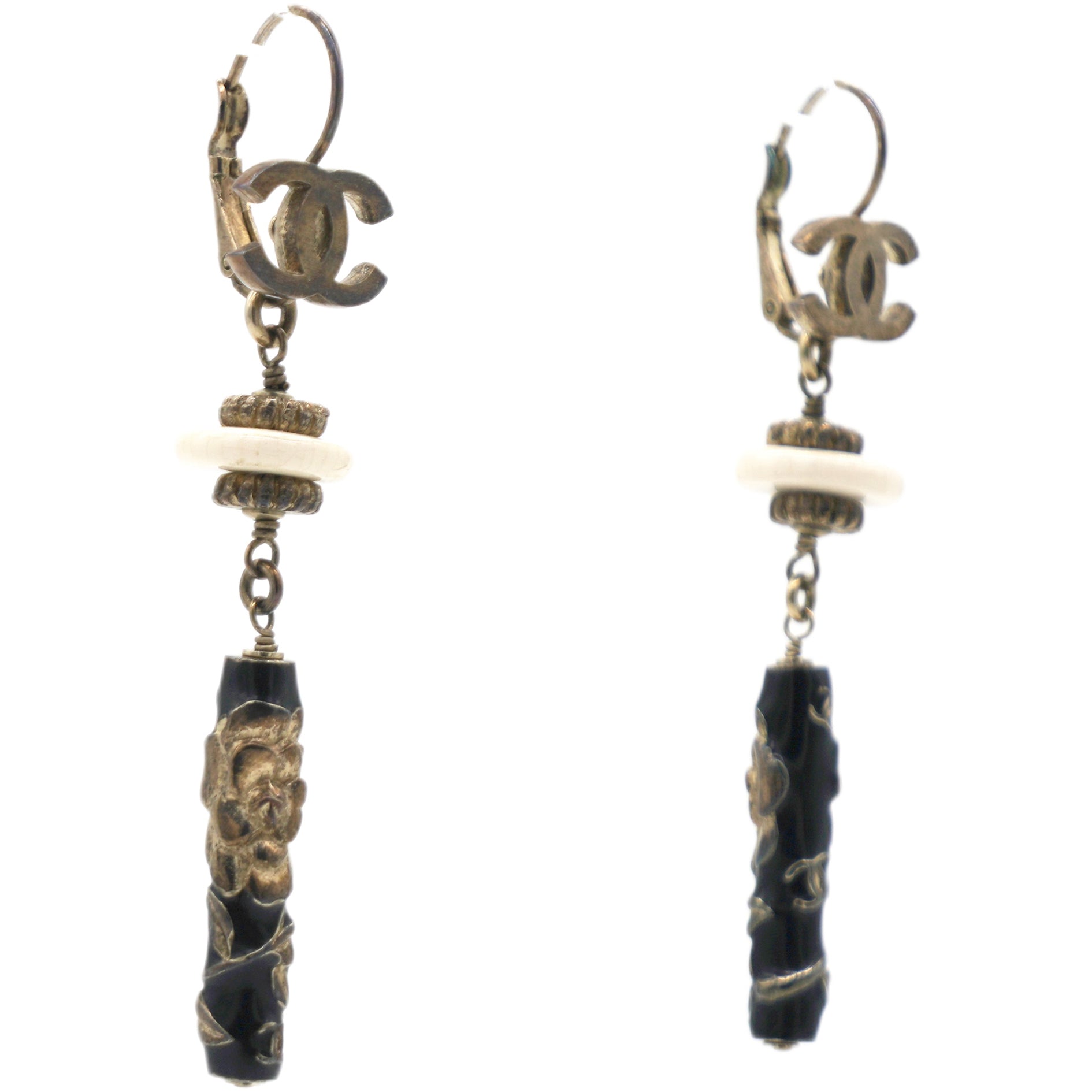 Enamel CC Earrings Black Gold