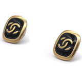 Vintage CC Gold Logo Black Enamel Square Earrings