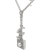 Pearl Rhinestone CC Logo Square Pendant Silver Pendant Necklace