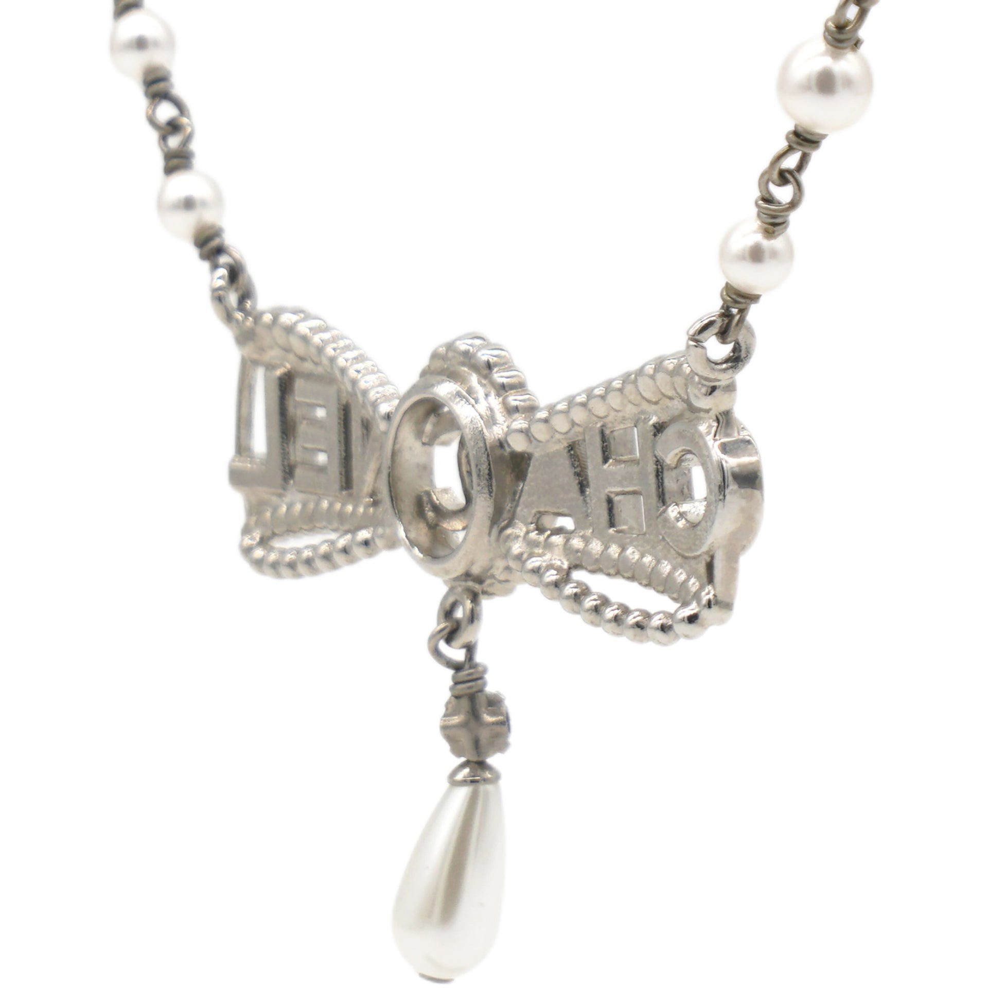 Metal Coco Mark Necklace Pearl Rhinestone