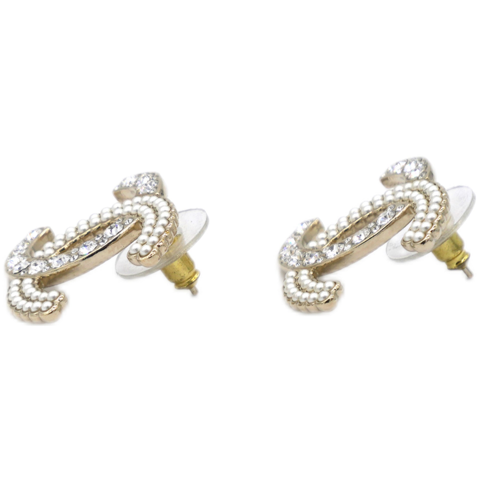 Pearl & Crystal CC Logo Earring