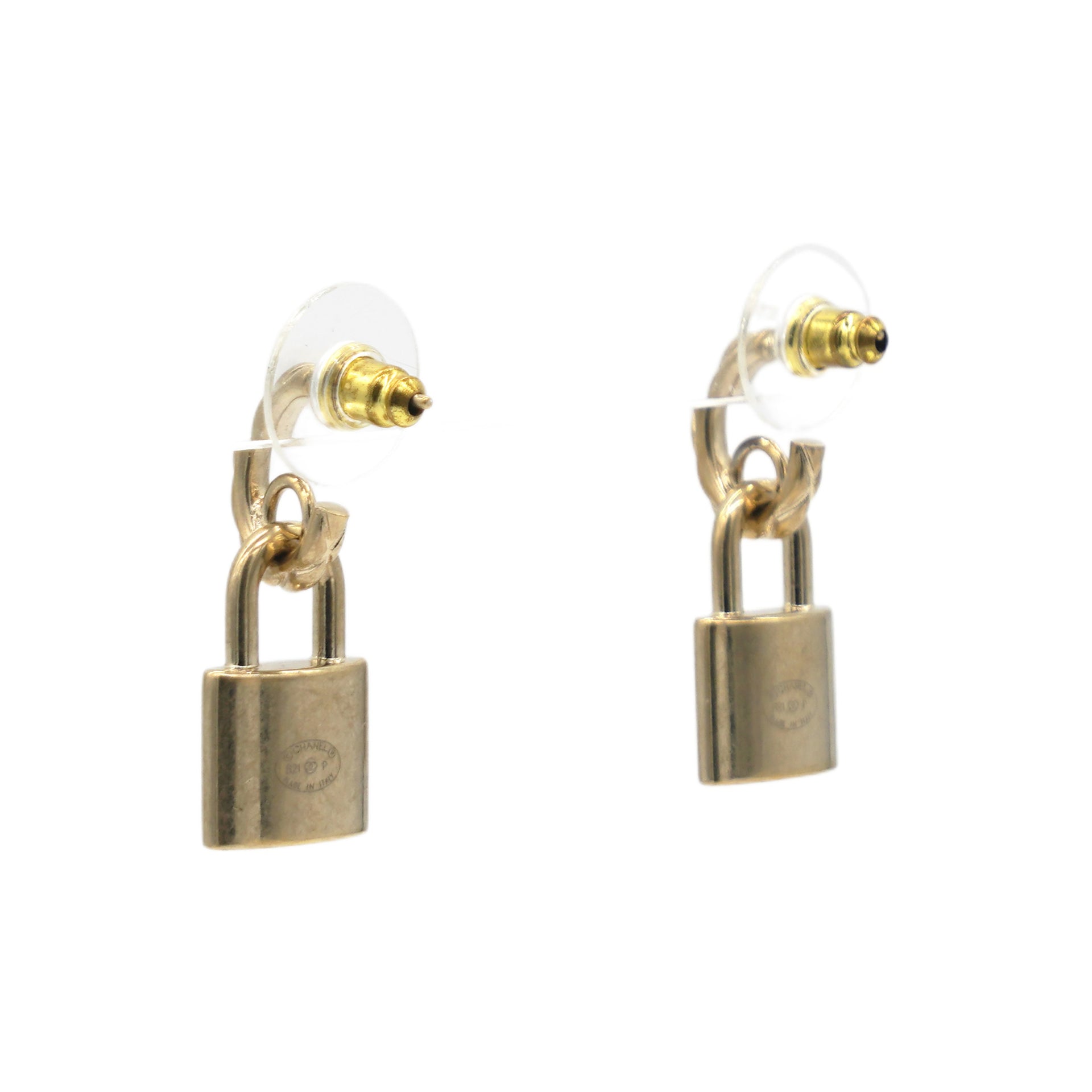 Metal Lock Drop Earrings Light Gold