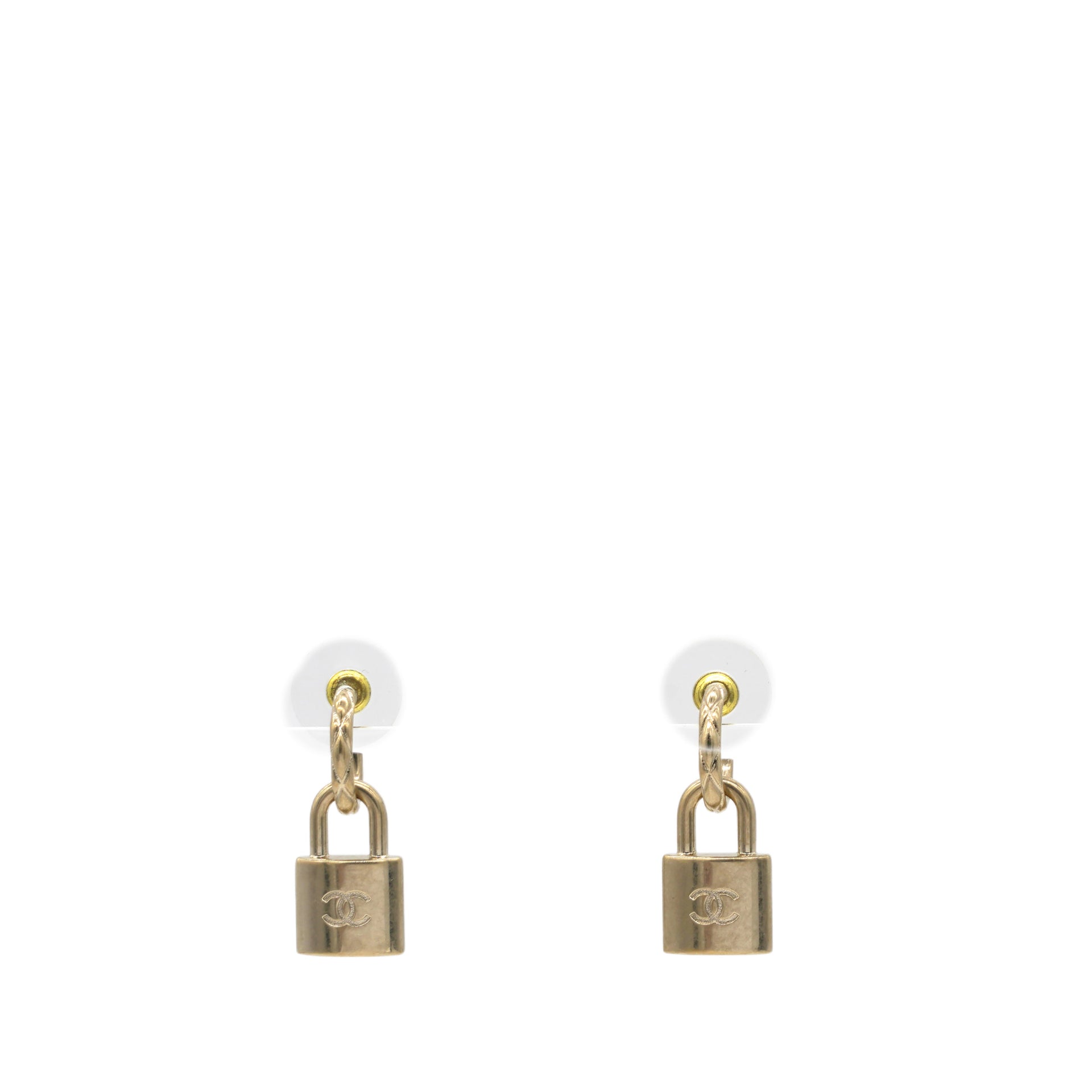 Metal Lock Drop Earrings Light Gold