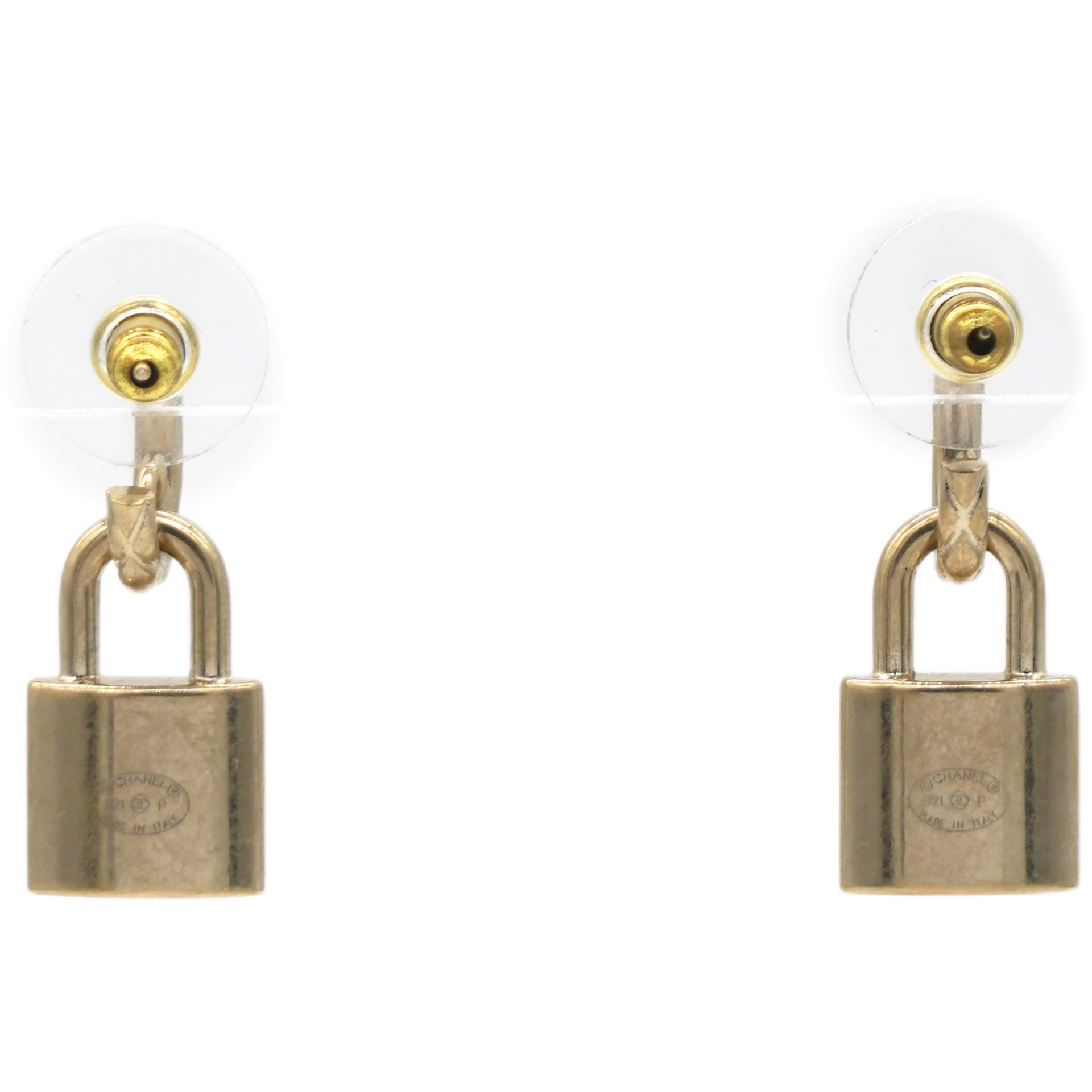 Metal Lock Drop Earrings Light Gold