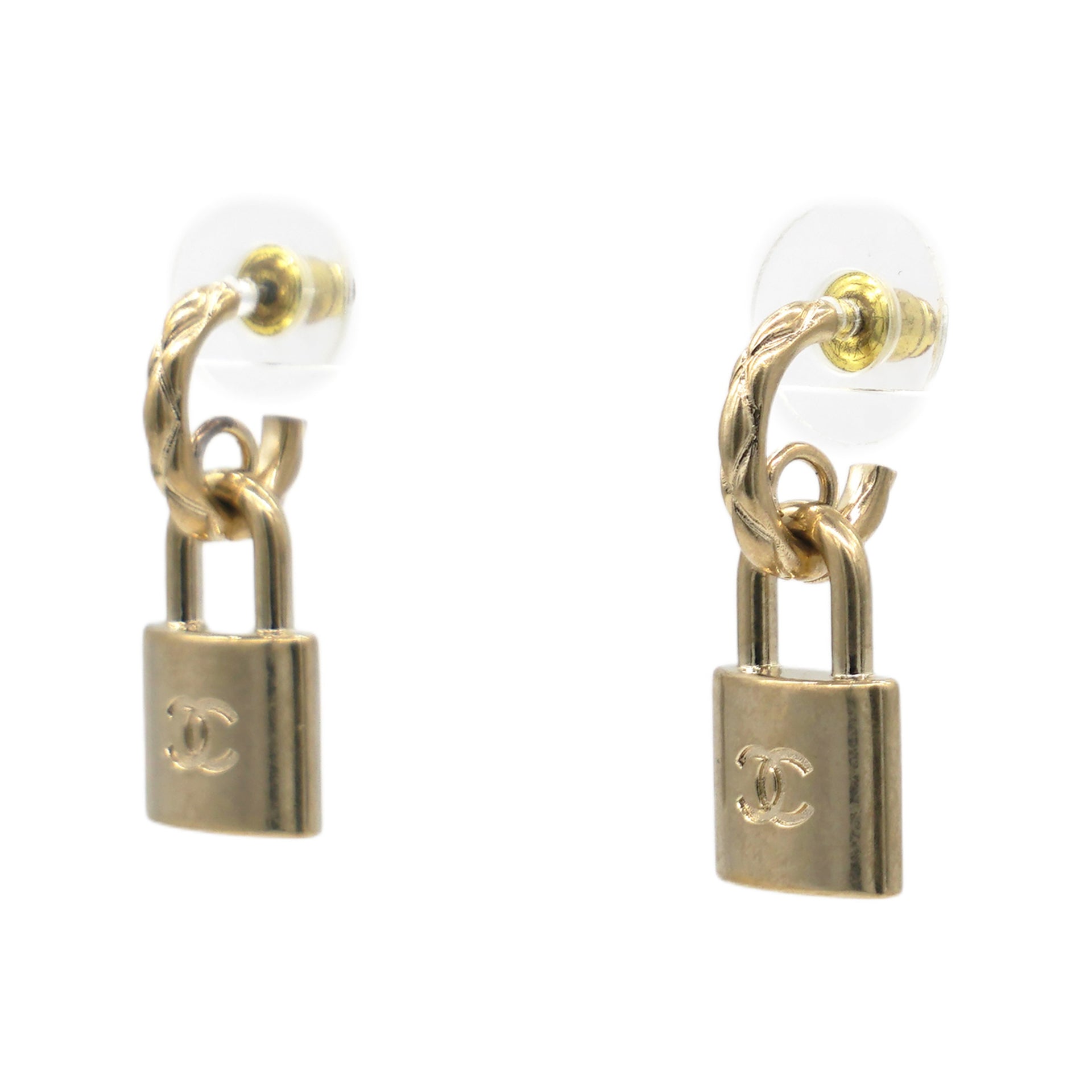 Metal Lock Drop Earrings Light Gold