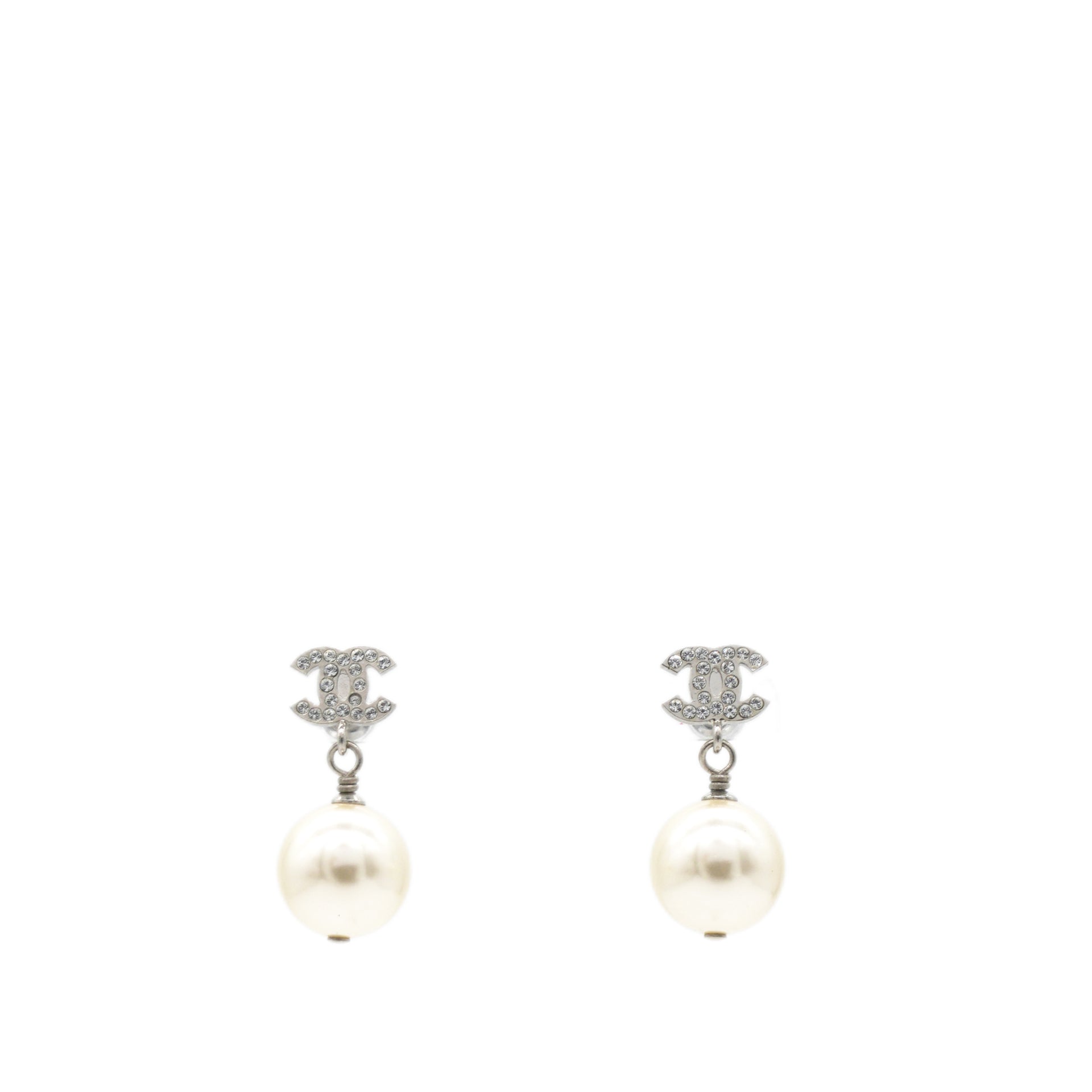 CC Drop Earrings Crystal Pearl Silver