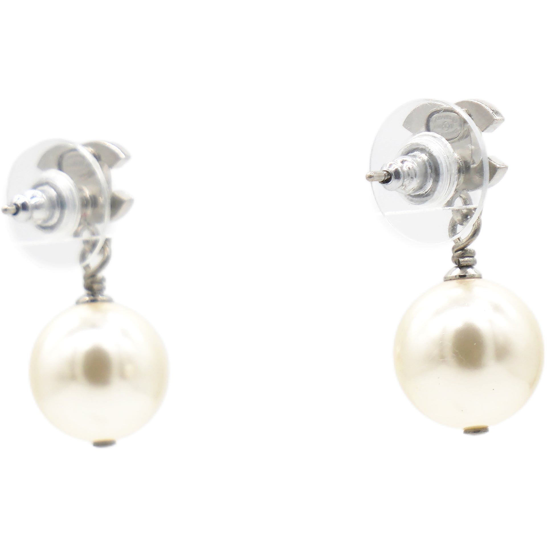 CC Drop Earrings Crystal Pearl Silver