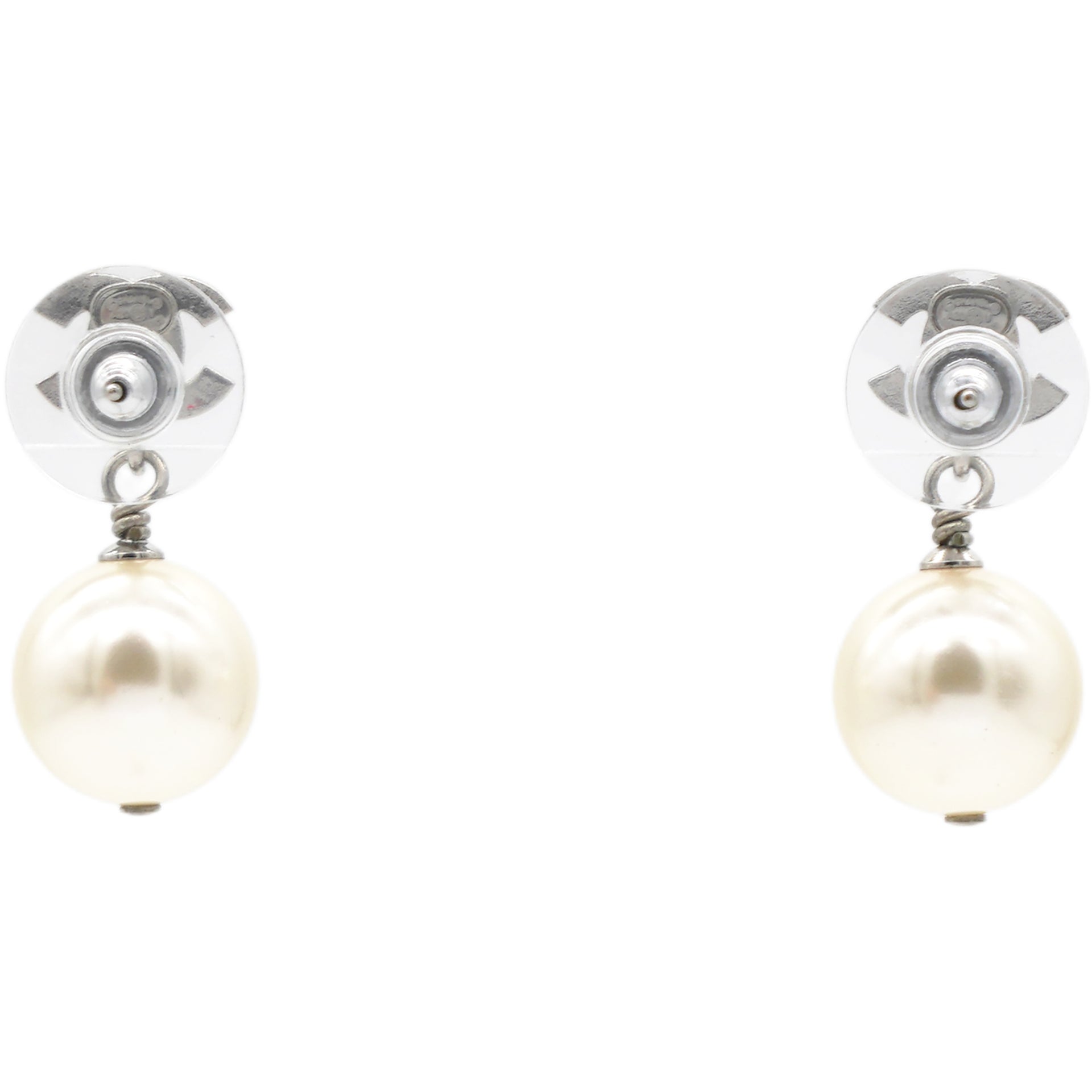 CC Drop Earrings Crystal Pearl Silver