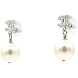 CC Drop Earrings Crystal Pearl Silver