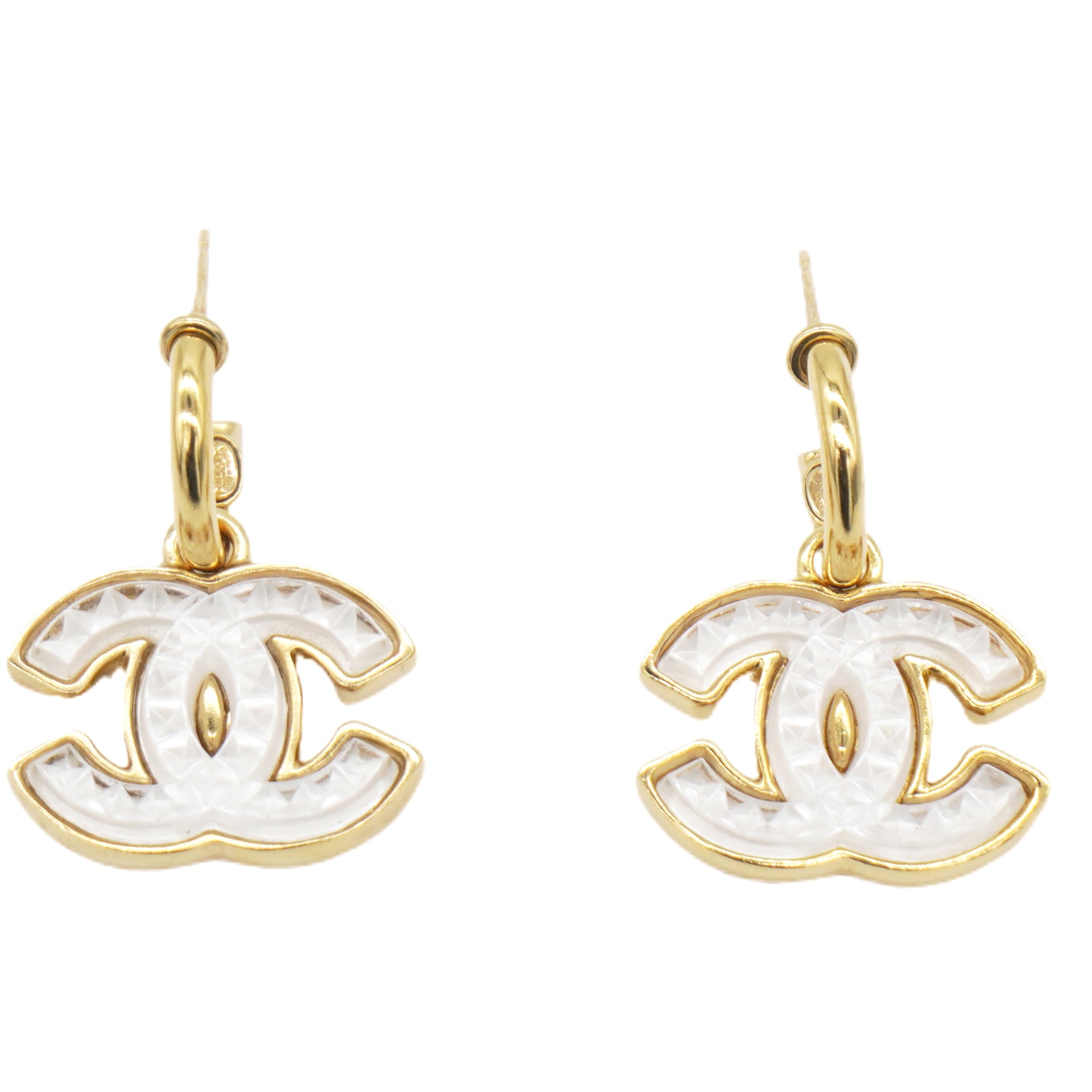 CC Logo Earrings Gold/White