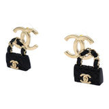 Metal Resin Lambskin Quilted CC Turnlock Chain Flap Bag Earrings Black Gold