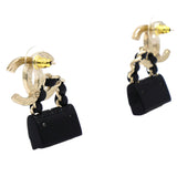 Metal Resin Lambskin Quilted CC Turnlock Chain Flap Bag Earrings Black Gold