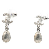 Silver Metal and Crystal CC Teardrop Earrings