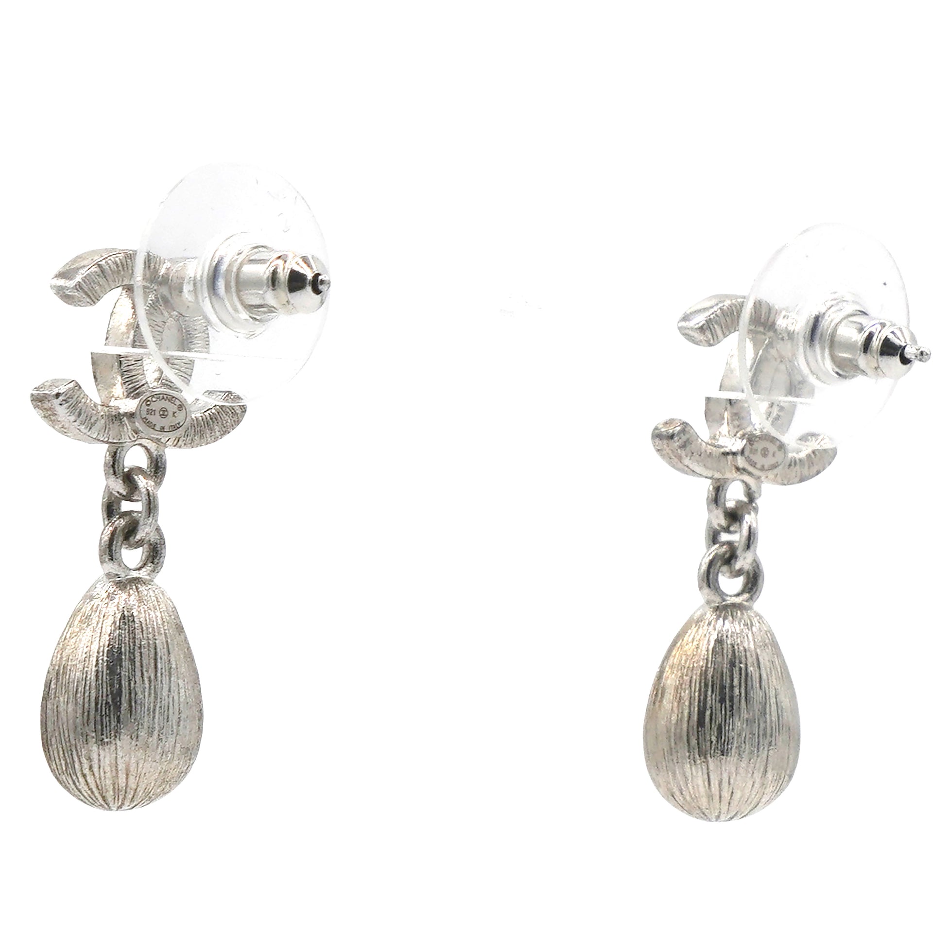 Silver Metal and Crystal CC Teardrop Earrings