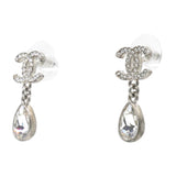 Silver Metal and Crystal CC Teardrop Earrings