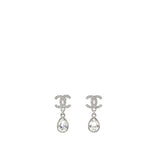 Silver Metal and Crystal CC Teardrop Earrings