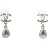 Silver Metal and Crystal CC Teardrop Earrings