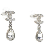 Silver Metal and Crystal CC Teardrop Earrings