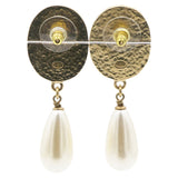 Crystal Pearl Crown CC Drop Earrings Gold