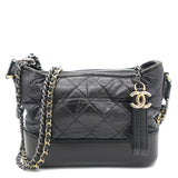 Aged Calfskin Quilted Small Gabrielle Hobo Black