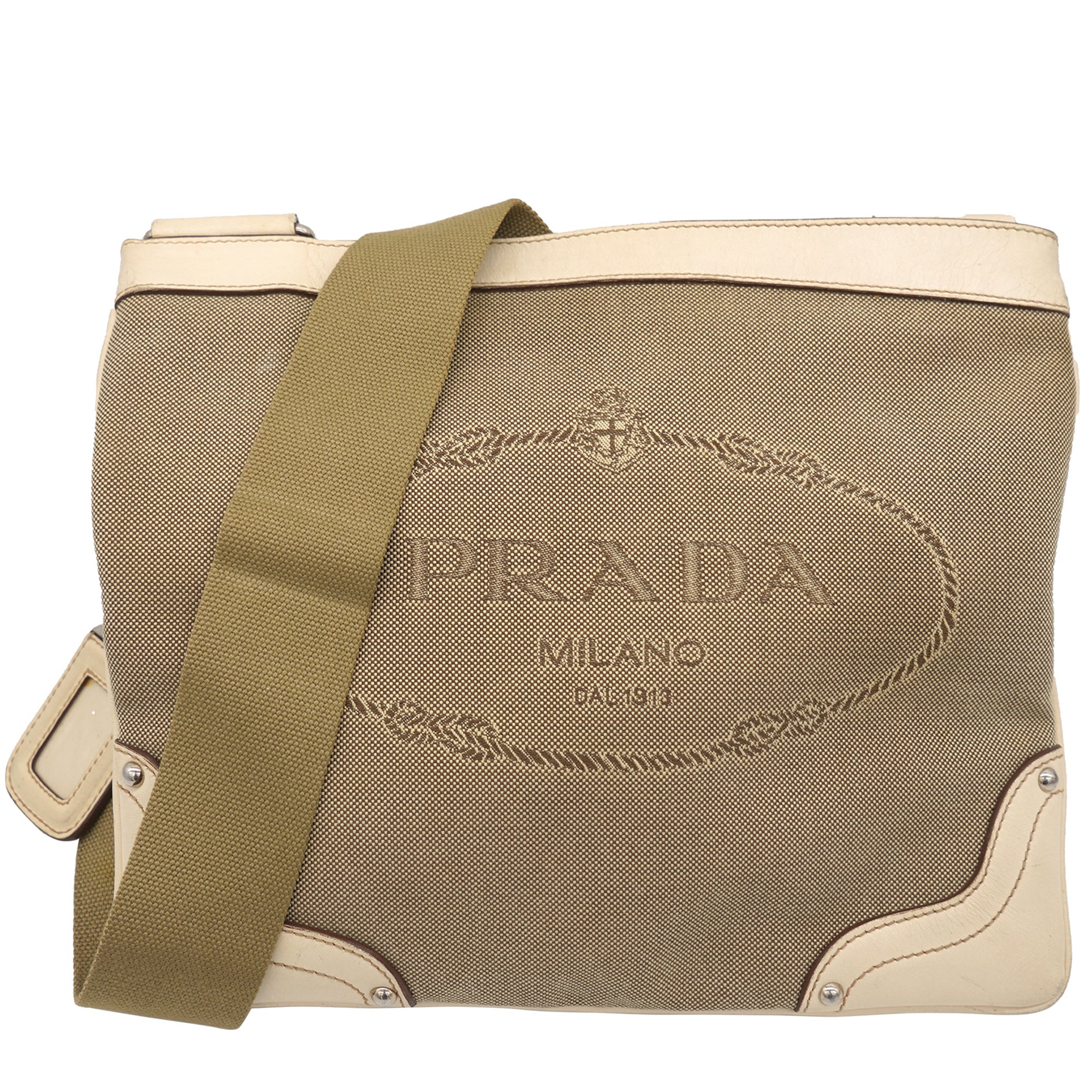 Prada Beige Brown Canvas And Leather Canapa Logo Crossbody Bag STYLISHTOP