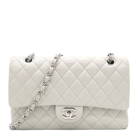 Grey Quilted Caviar Leather Medium Classic Double Flap Bag